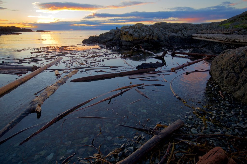 Rising sun lights the southern Saanich peninsula on Vancouver Island