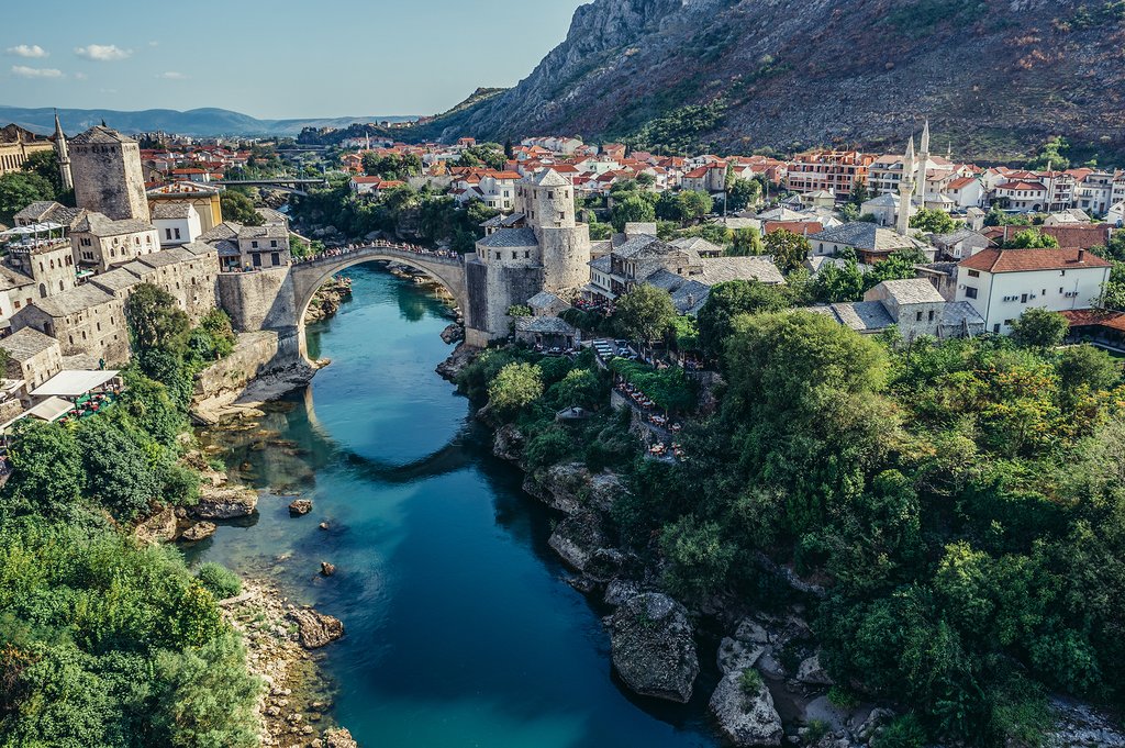Stari Most and surrounding Mostar