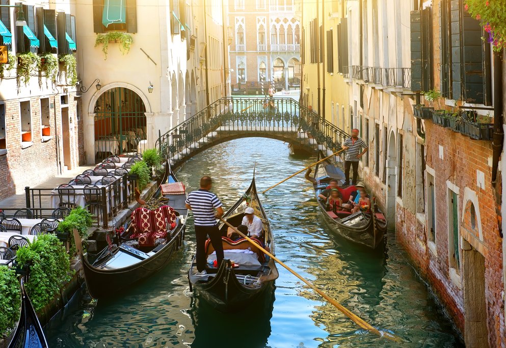 Small Canal in Venice and Gondolas