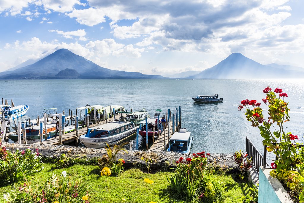 Boats and volcanoes on Lake Atitlán