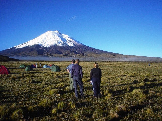 Our campsite in full view of Cotopaxi volcano.