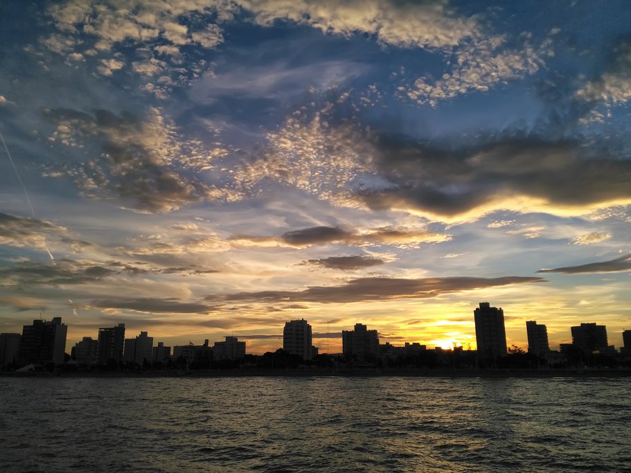 Puerto Madryn skyline at sunset.