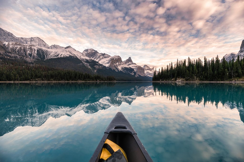 Canoeing on Maligne Lake near Jasper