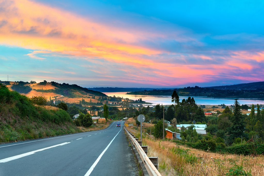 Road to Dalcahue at Chiloe Island Chile