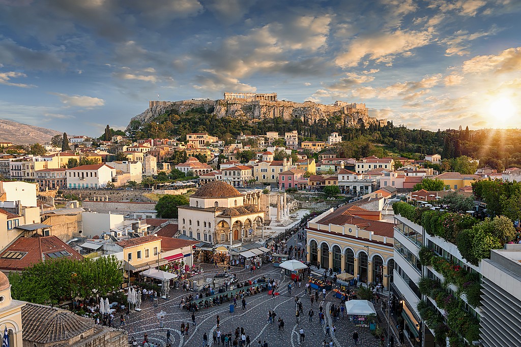 Monastiraki Square and Sunset over Plaka