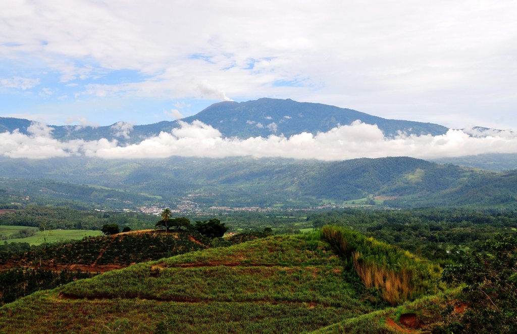 A fertile valley lies below Turrialba Volcano
