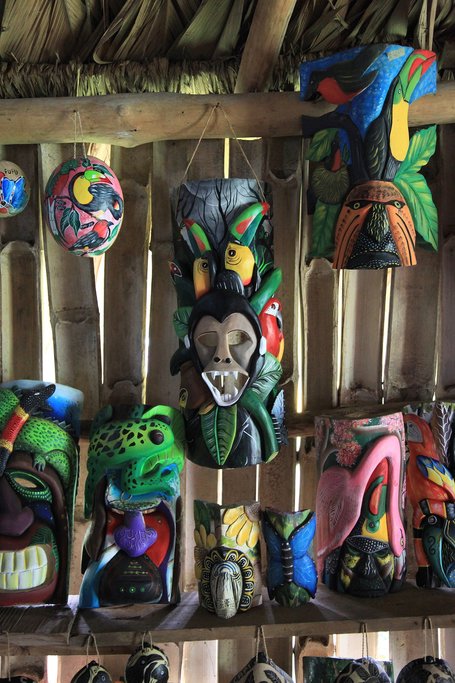 Balsa wood carved masks in a Maleku village