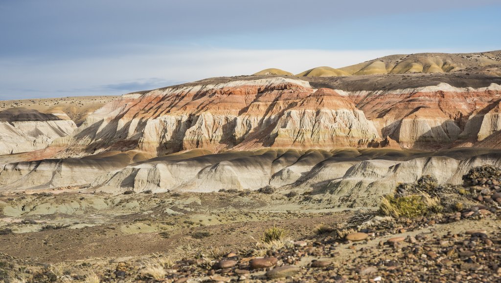 Layered sedimentary rocks in Chubut, Argentina