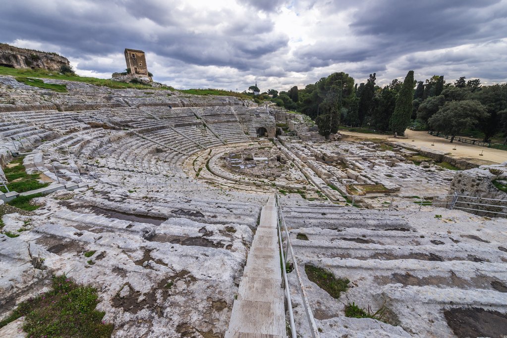 Ruins of Ancient Greek Theater in Neapolis Archaeological Park