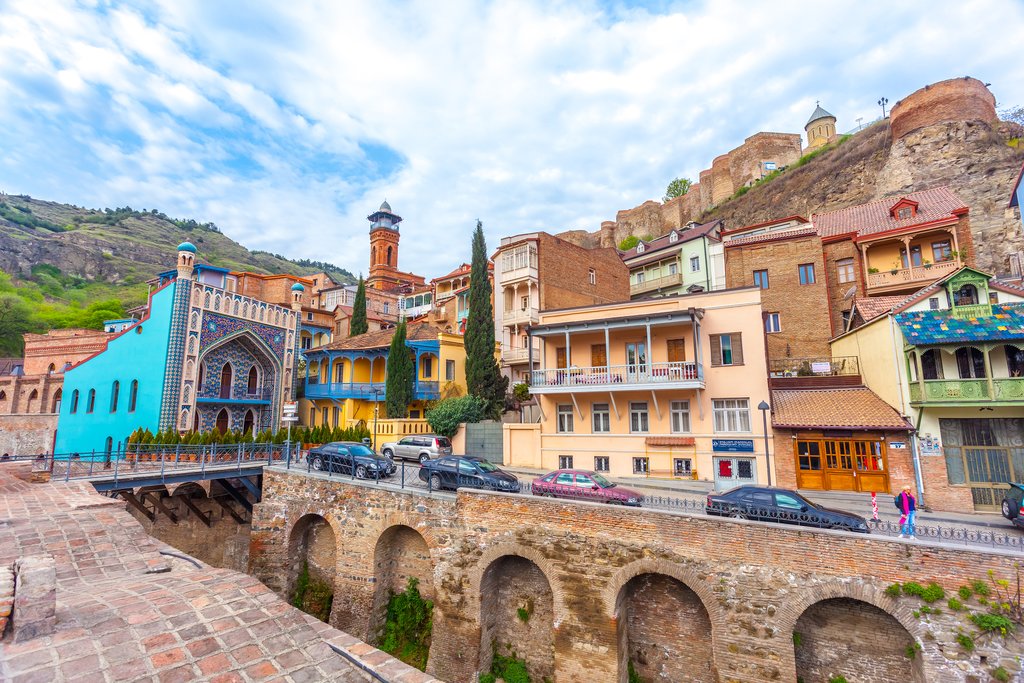 Domes of sulphur baths and carved balconies in the Old Town of Tbilisi