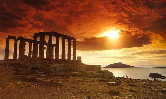 Sunset falls on the Temple of Poseidon