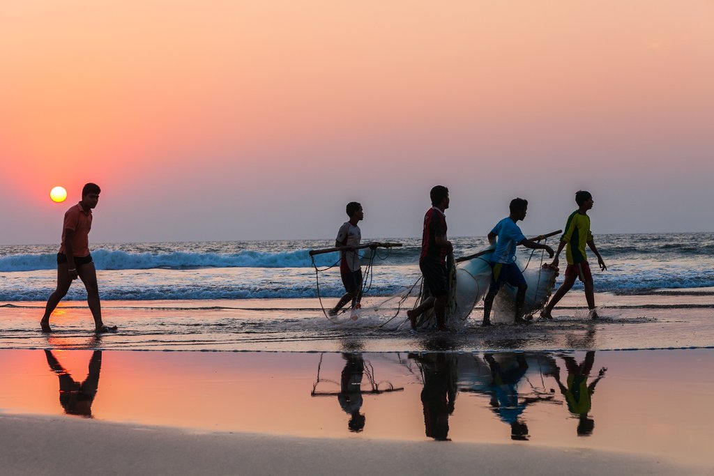 Fishermen coming back from the sea in Goa