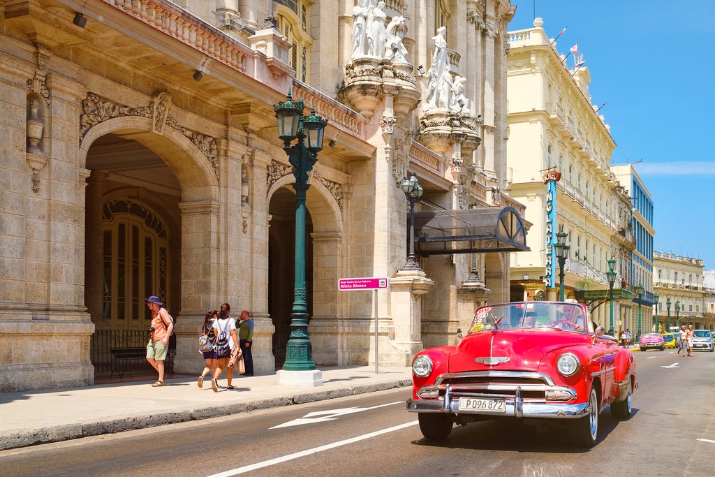 Classic car outside Gran Teatro, Habana