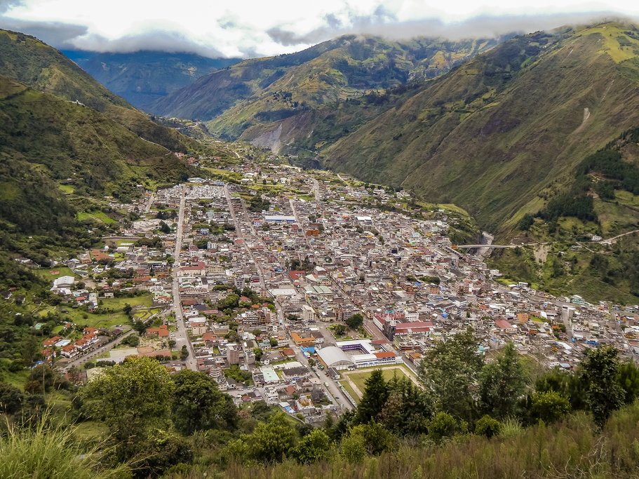 Aerial view of touristic small town Banos