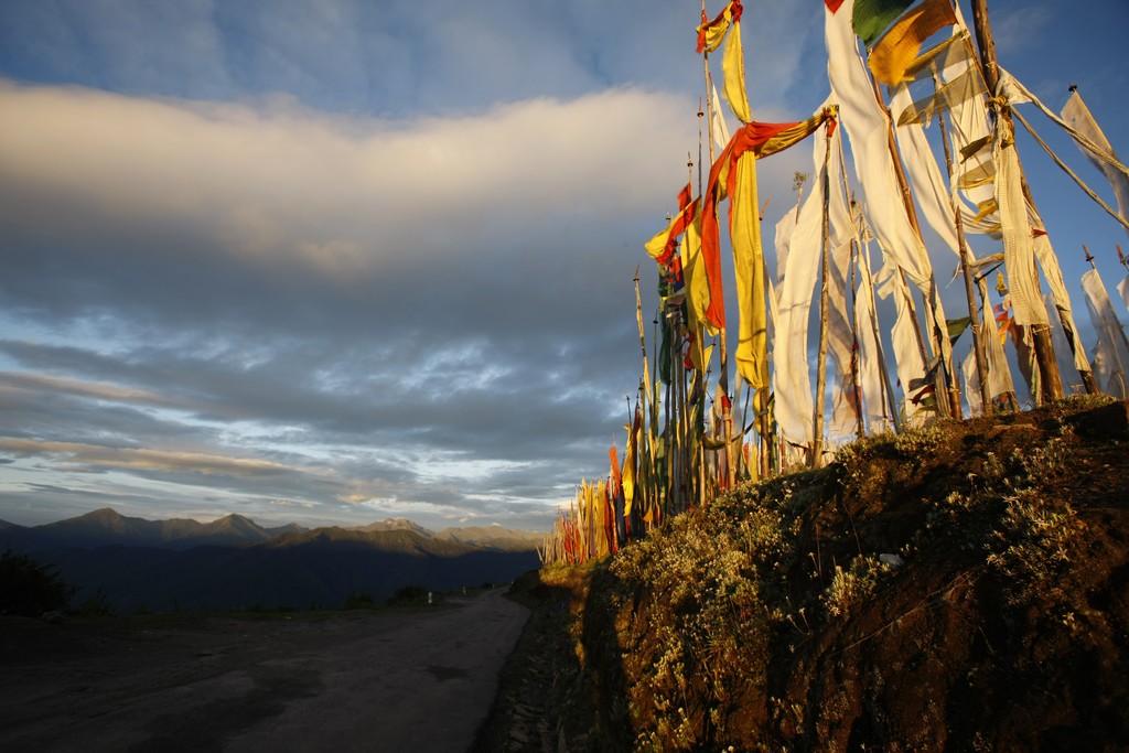 Buddhist prayer flags fluttering in the wind