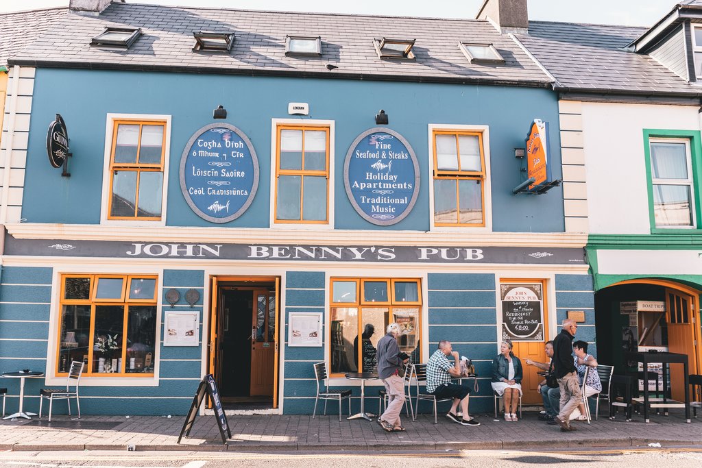 Sidewalk tables in colorful Dingle Town