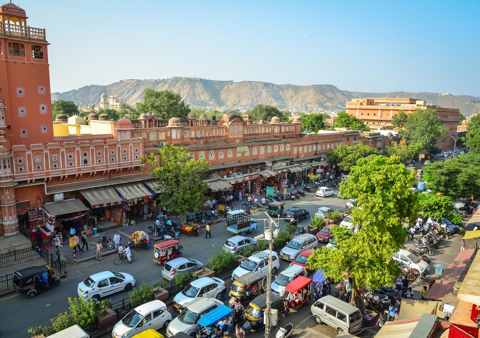 Head downtown at sunset to explore the chowks and street markets in Jaipur
