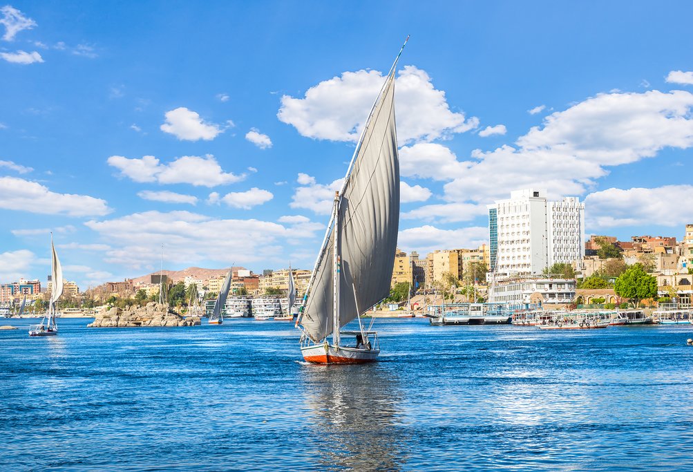 A sailboat on the Nile River at Aswan