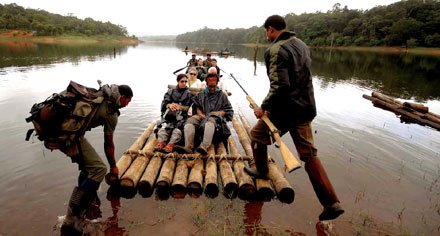 Float along and take in the sights on a bamboo raft