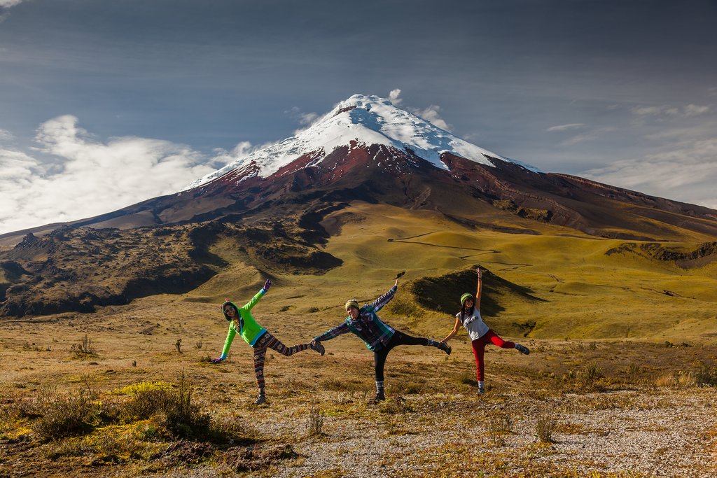 Group of tourists having on a visit to the National Park Cotopaxi