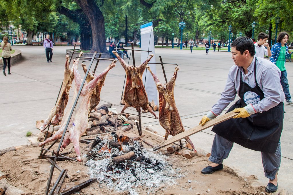 A typical lamb barbeque in downtown Mendoza