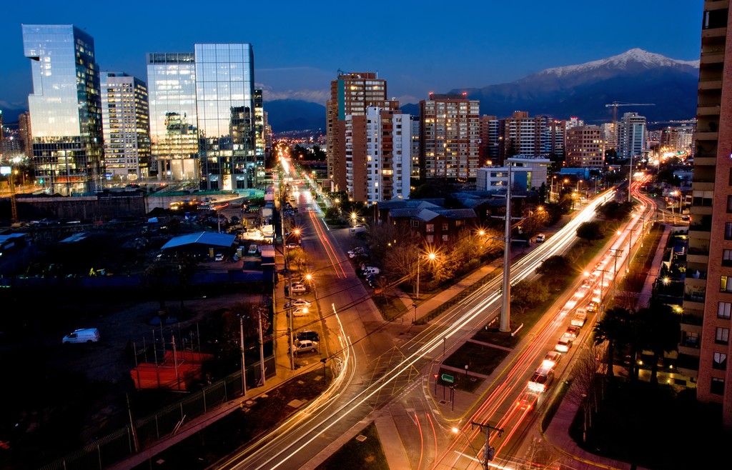 Busy traffic scene in downtown Santiago.