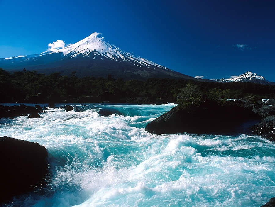 Petrohué Falls with Osorno Volcano in the background