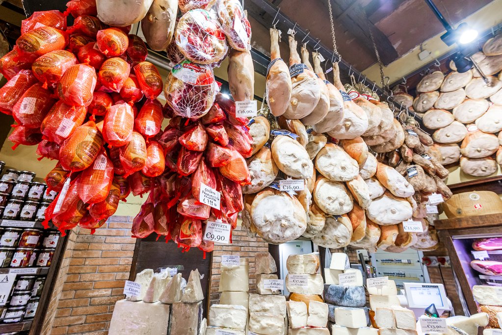 Local shop with traditional cheese & prosciutto
