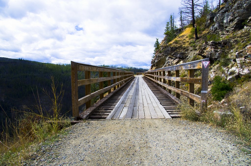 A historic trestle bridge over the Myra Canyon, part of the Kettle Valley Rail Trail
