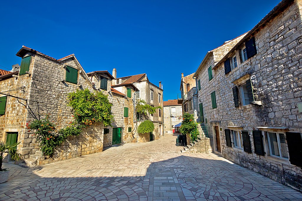 Cobblestone streets in the town of Stari Grad on the northern coast of Hvar