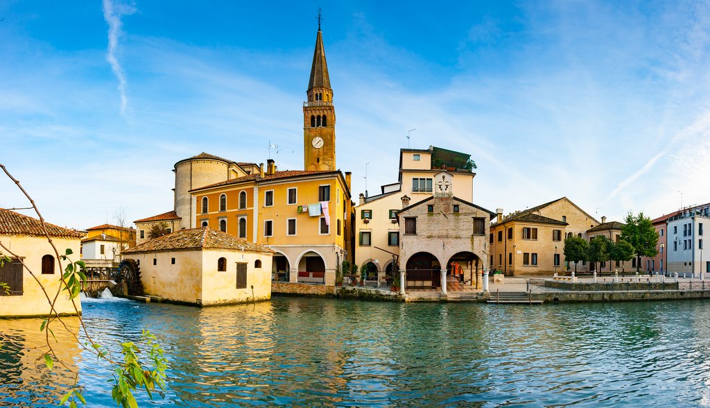 Italy - Veneto - Portugruaro on the Lemene river + St. Andrea cloce tower and Mills