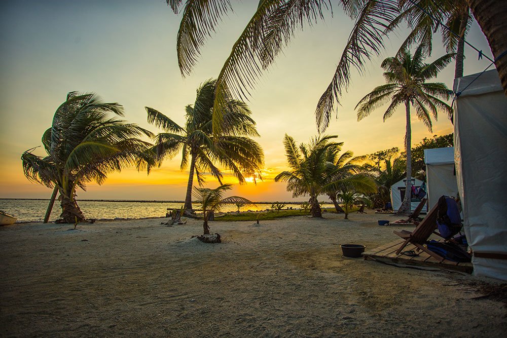 Sunset at Glover's Reef Basecamp on Southwest Caye