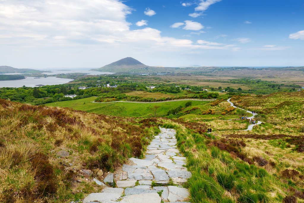 View across the bogs and heaths of Connemara National Park.
