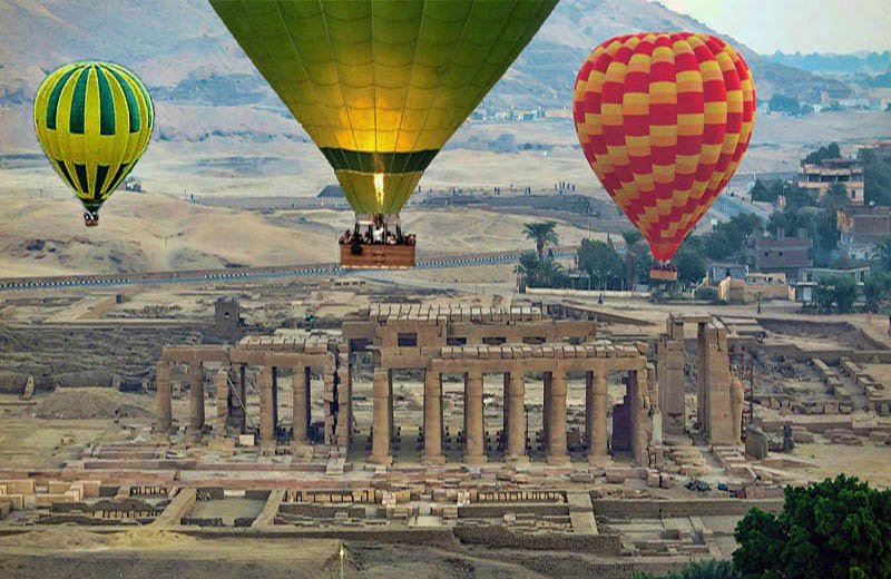 Hot Air Balloon over the temples in Luxor