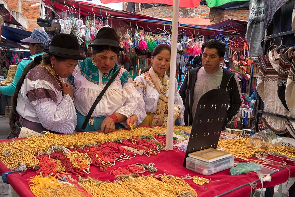 Browsing the artisan marketplace at Otavalo