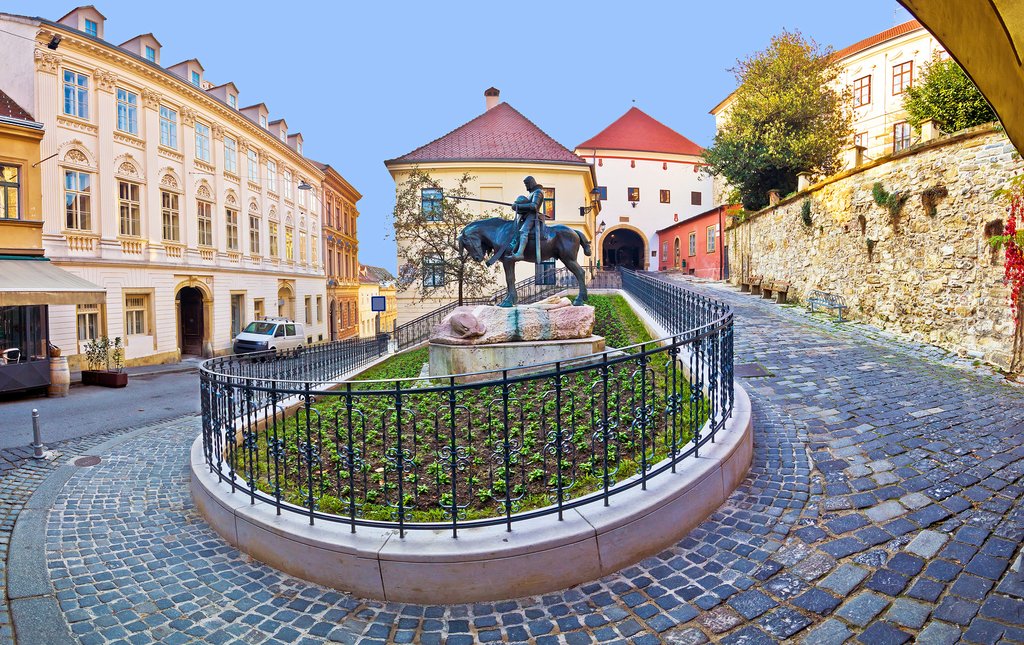 13th-century Kamenita Vrata and equestrian statue of St. George and the Dragon