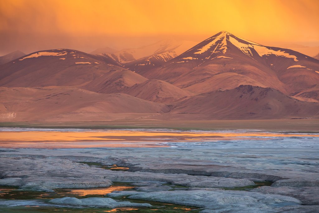 Sunset overlooking Tsokar Lake
