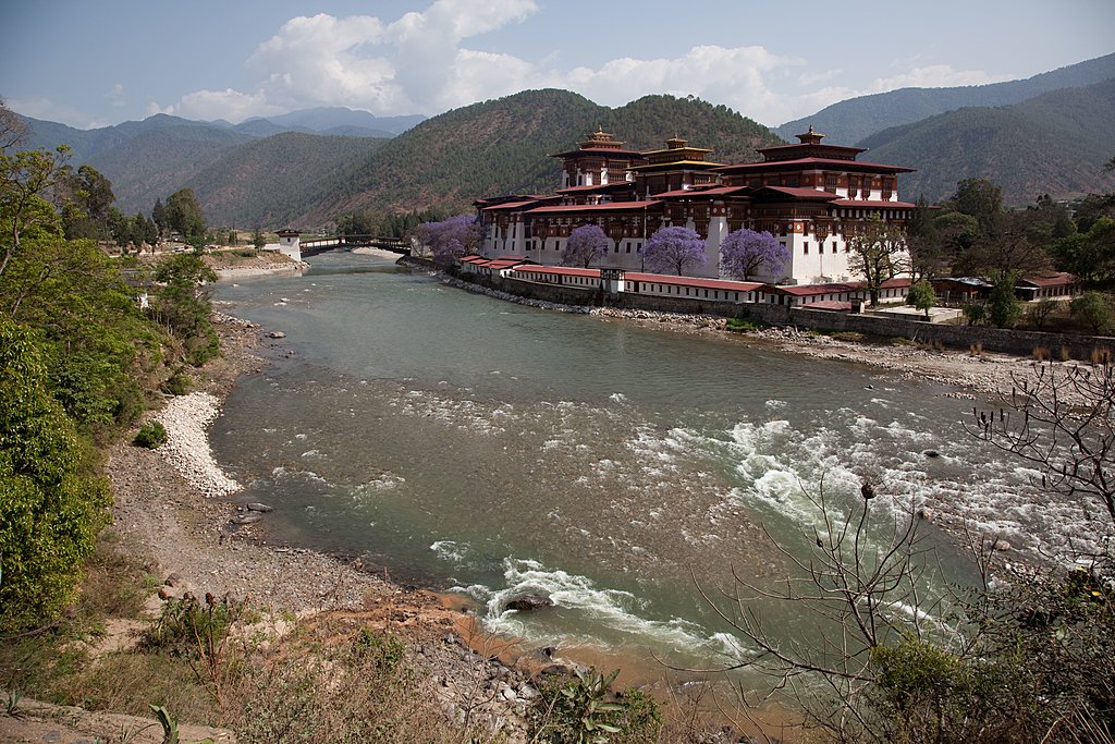 A Bhutanese temple on the bank of a river