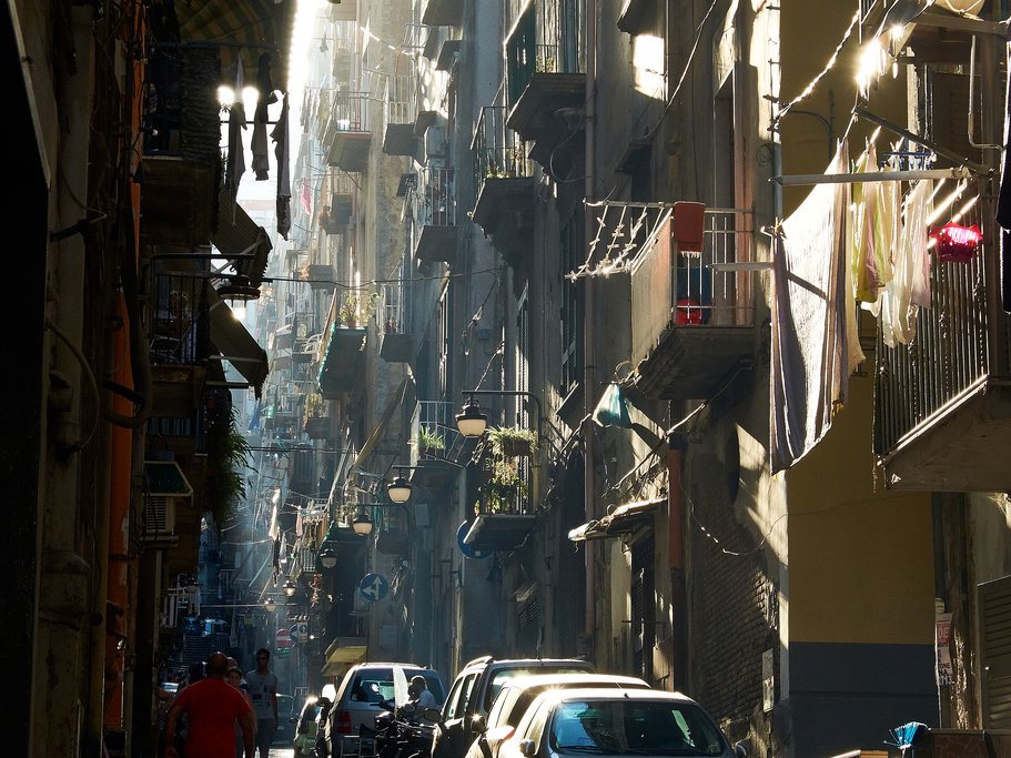 Backlit street in Quartieri Spagnoli