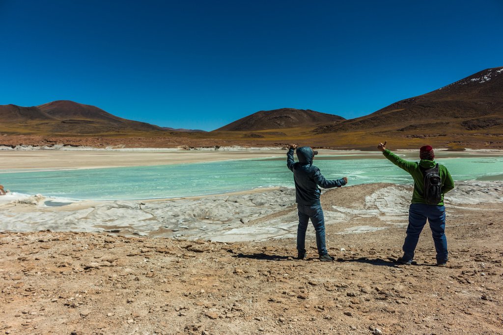 Feeling the Andean winds while taking in a high-altitude lake in the Salar de Atacama.