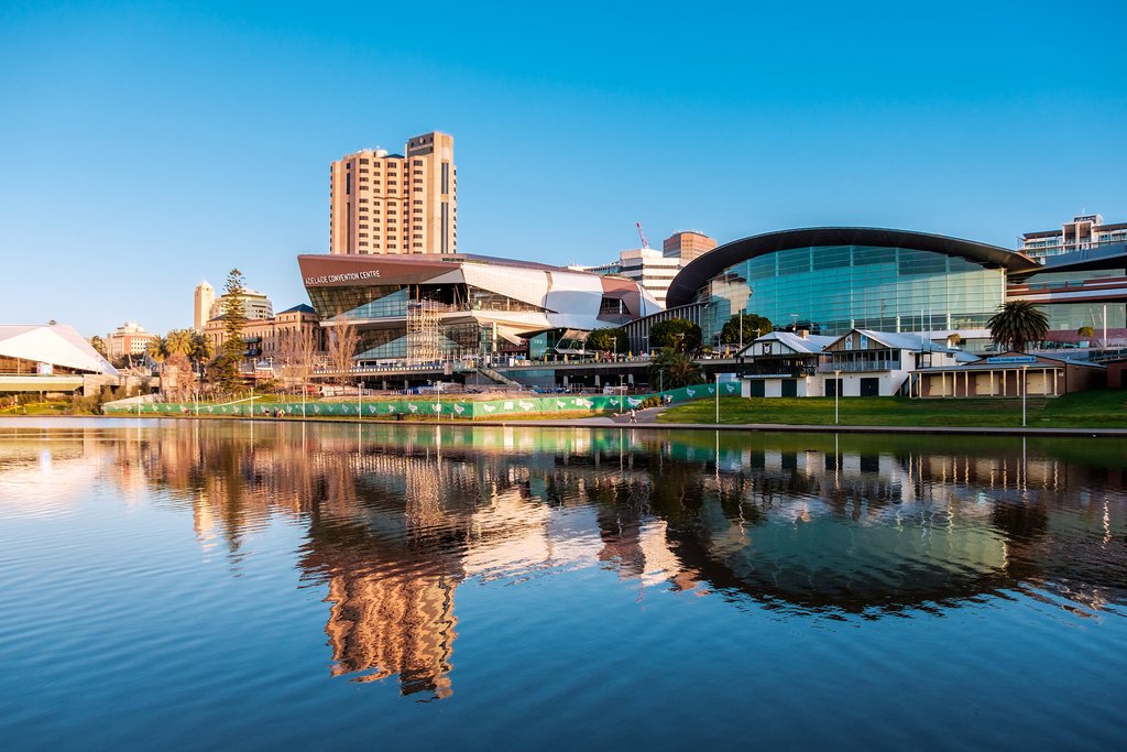 Australia - Adelaide - Adelaide city centre viewed from the north side of Torrens river in Elder Park