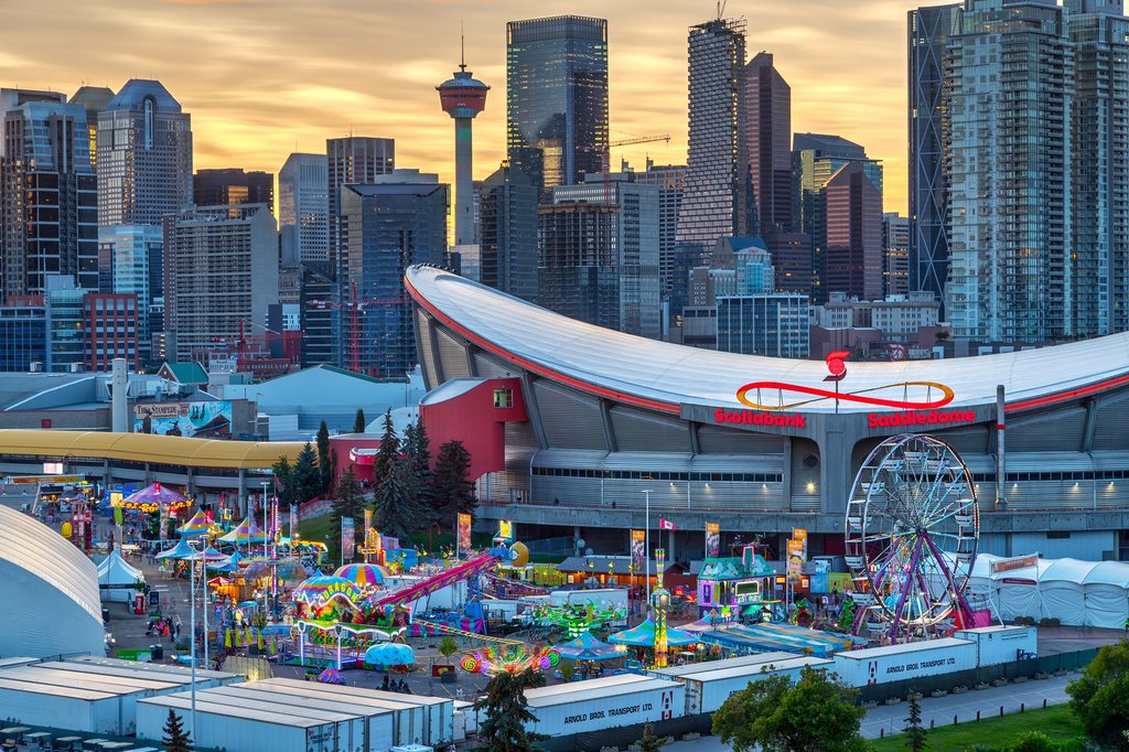 Calgary's skyline with the Saddledome in the foreground