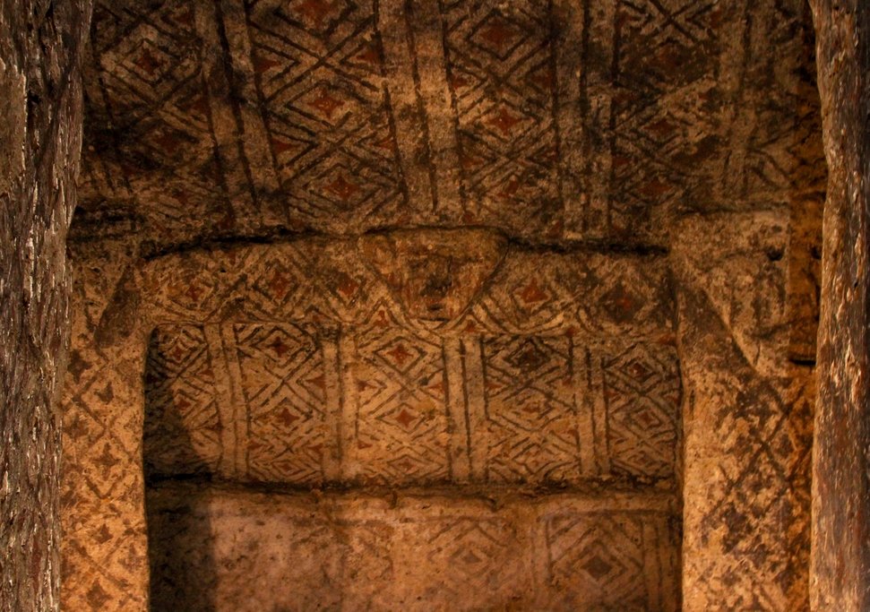 Painted walls in a hypogea, Parque Arqueológico Tierradentro, Cauca, Colombia