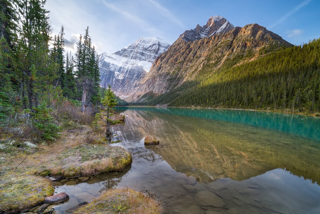 Mount Edith Cavell reflected on Cavell Lake