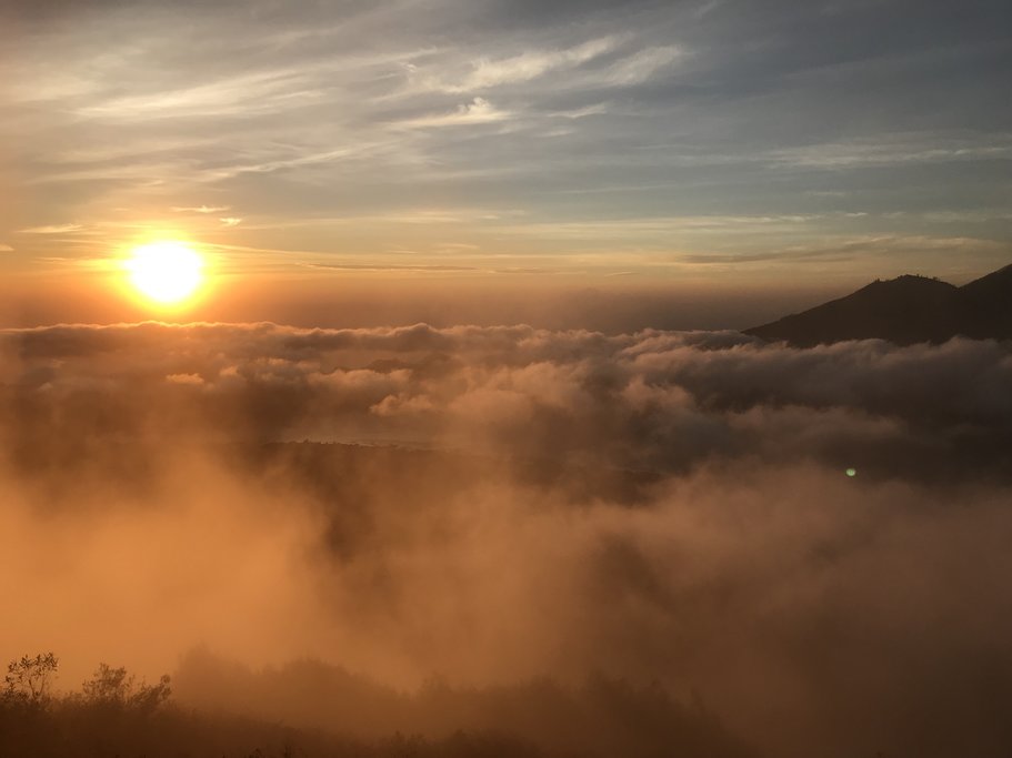 View of dramatic clouds from Mount Batur
