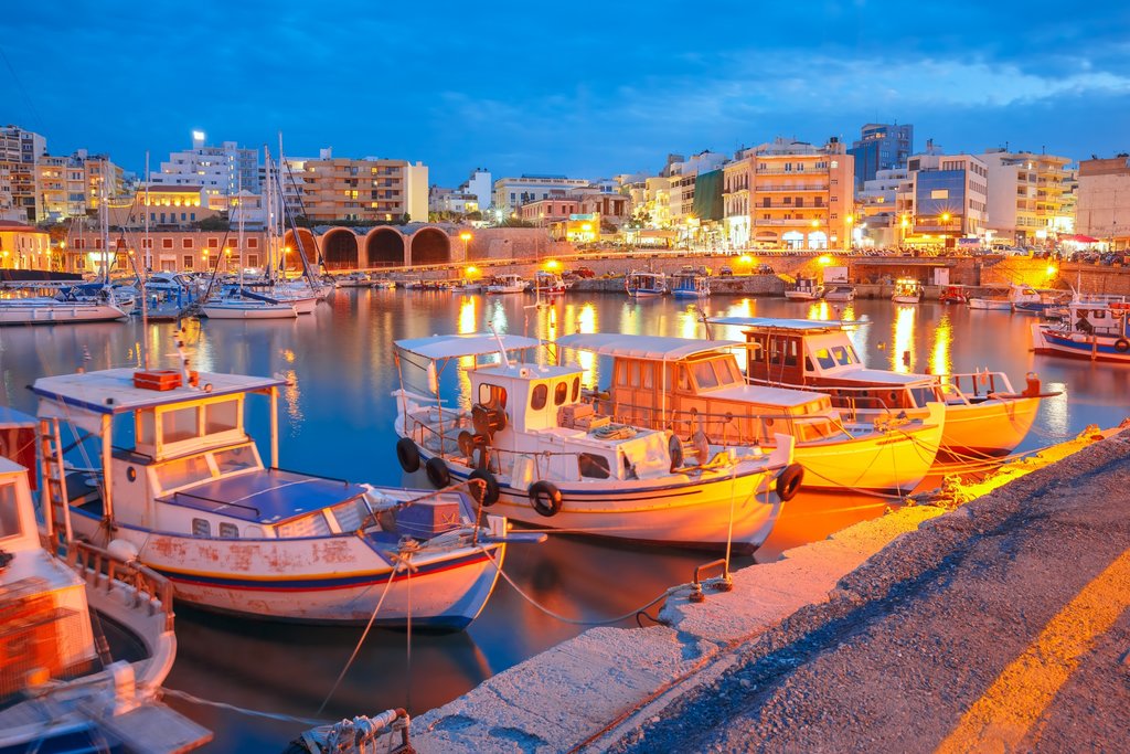Heraklion's Harbor Lights at Dusk