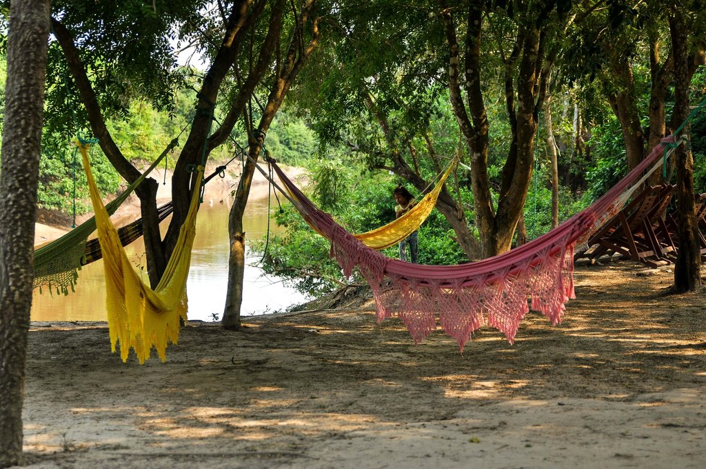 The collection of colorful hammocks beckon you to relax