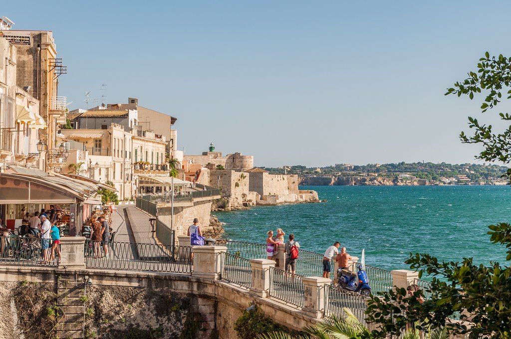 Coast of Ortigia island at city of Syracuse