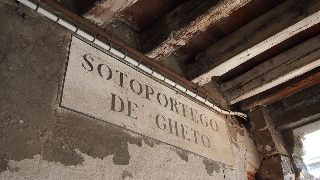 Sign indicating where the former ghetto stood