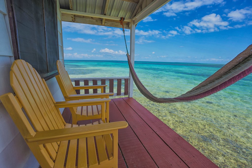 Over-the-water decks in Tobacco Caye